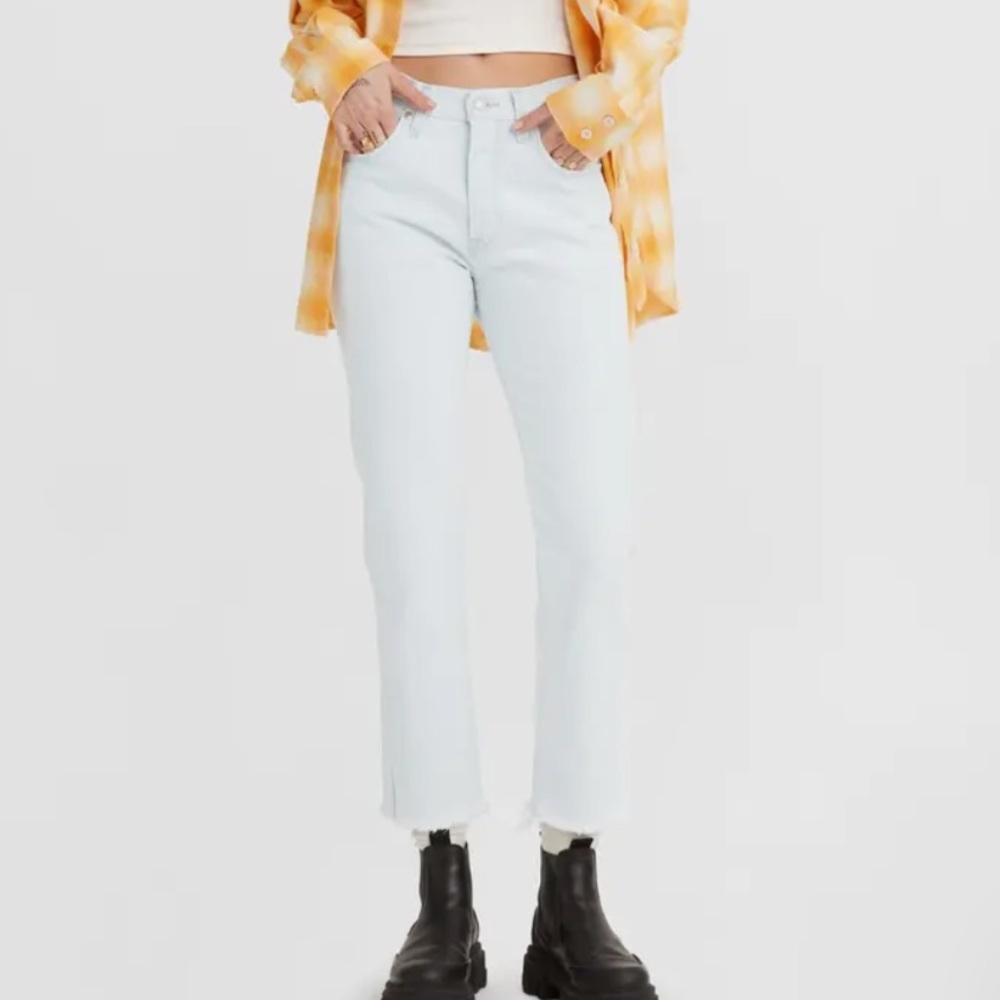 501 High Rise Raw Crop Straight Leg Jeans